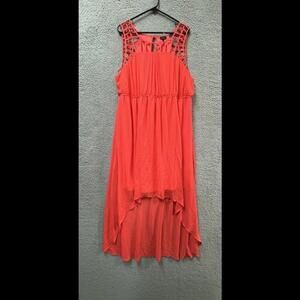 Torrid Dress Womens 2X Red Sleeveless Chiffon Hi Lo Lace Up Round Neck L…